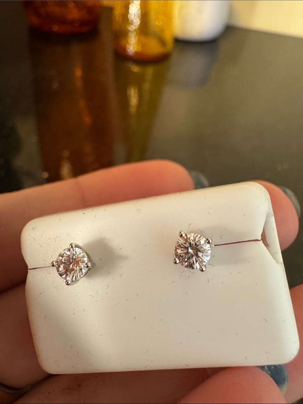 Classic White Diamond-Cut Stud Earrings - Silver Setting